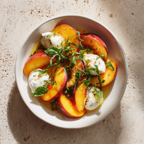Grilled Peach & Burrata Salad with Basil
