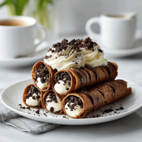 Cookies and Cream Chocolate Crêpe Rolls