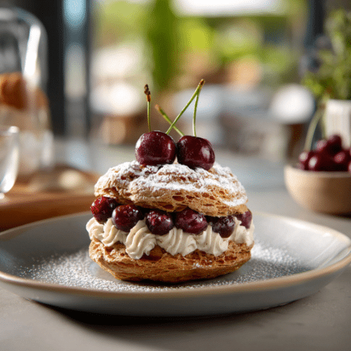 Paris-Brest with Hazelnut Cream and Cherries
