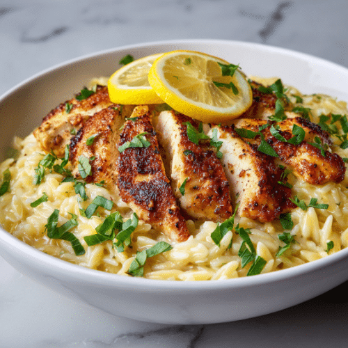 Lemon Garlic Chicken with Creamy Orzo