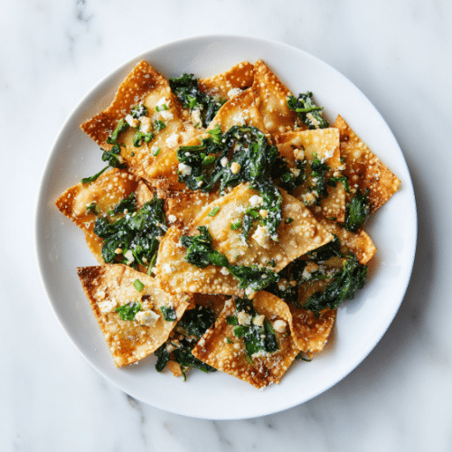 Spinach Feta Wonton Crisps