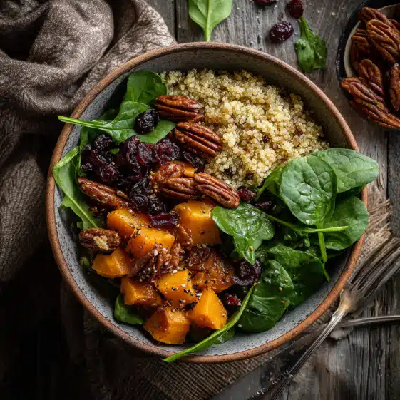 Roasted Butternut Squash Quinoa Salad with Maple Glazed Nuts