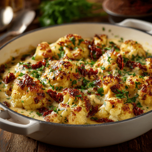 Creamy Baked Cauliflower with Sun-Dried Tomatoes