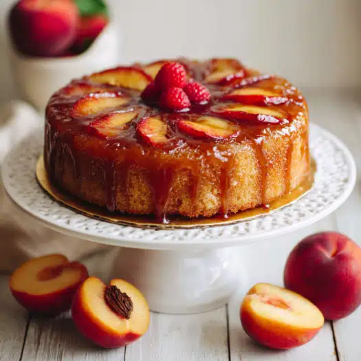Peach Upside-Down Cake with Caramelized Brown Sugar Glaze