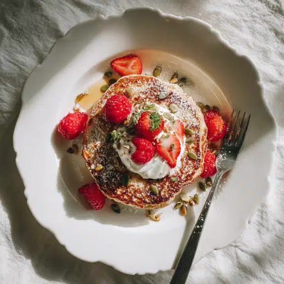 Fluffy Cottage Cheese Pancakes with Berries and Yogurt