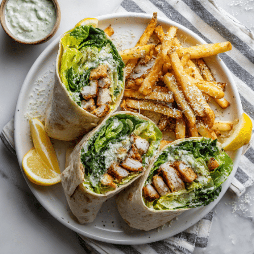 Grilled Chicken Caesar Wraps with Parmesan Fries