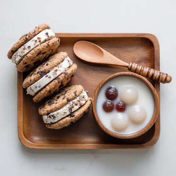 Cookie Ice Cream Sandwiches with Brown Sugar Jelly Milk Dessert