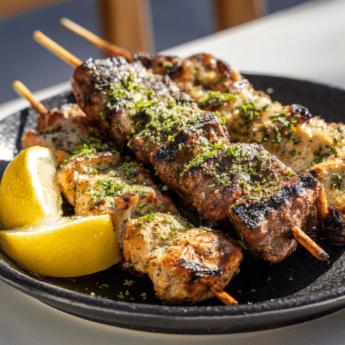 Grilled Chicken & Beef Souvlaki Skewers
