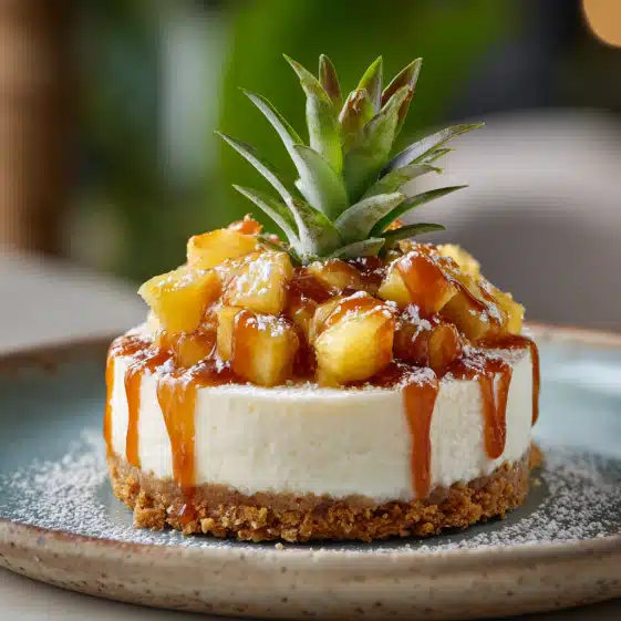 No-Bake Pineapple Cheesecake with Caramel Crumble