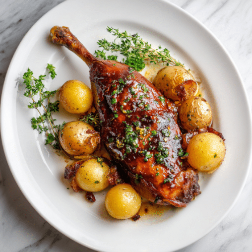 Herb-Roasted Duck Leg with Garlic Baby Potatoes