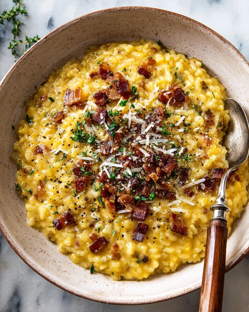 The image shows a close-up of a thick, creamy risotto mixture inside a white pot. The risotto has a warm orange-brown color with visible individual grains of rice, giving it a rich, slightly shiny texture. A wooden spoon is partially visible in the bottom right, stirring the risotto, with some of the mixture clinging to it. The inside walls of the pot have a light coating of the orange mixture. The surface underneath is a white marbled texture. photo taken with an iphone --ar 4:5 --v 7