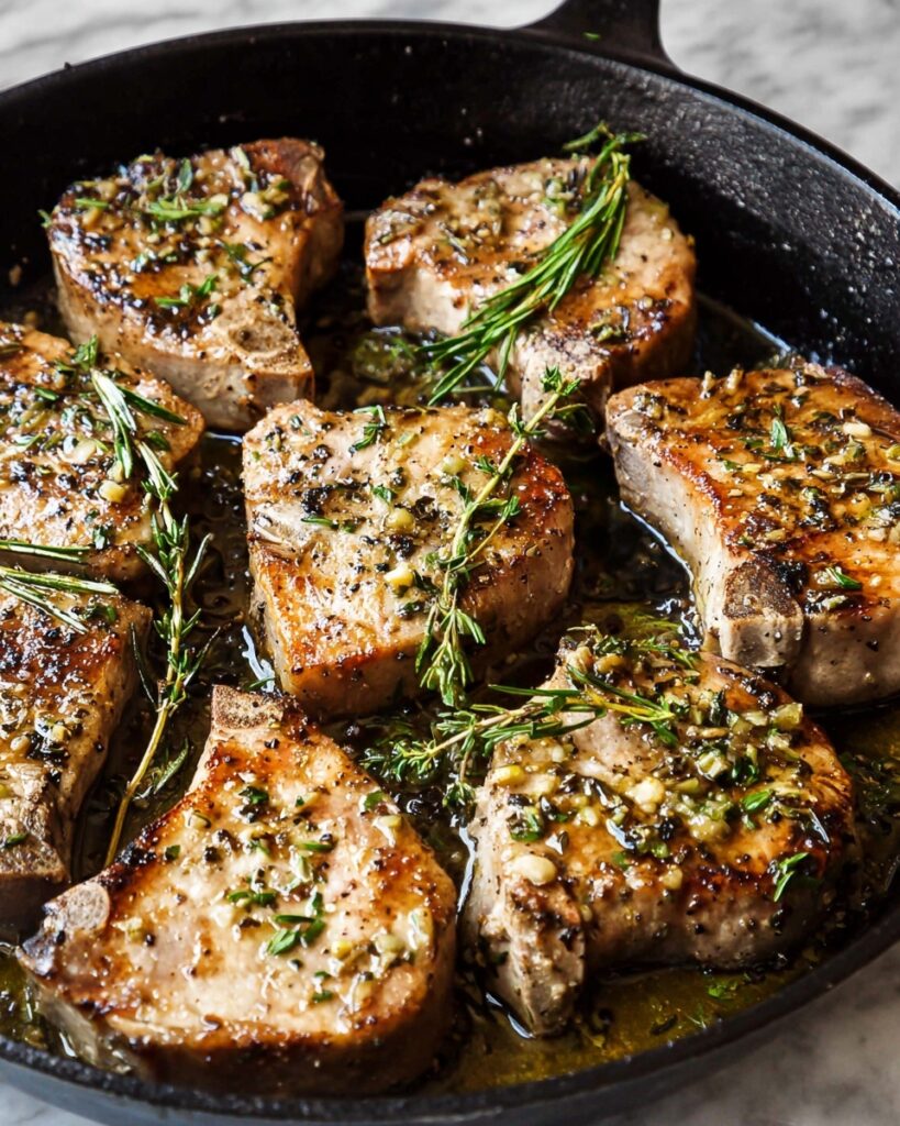 Pan Seared Lamb Chops with Garlic, Thyme, and Rosemary Recipe