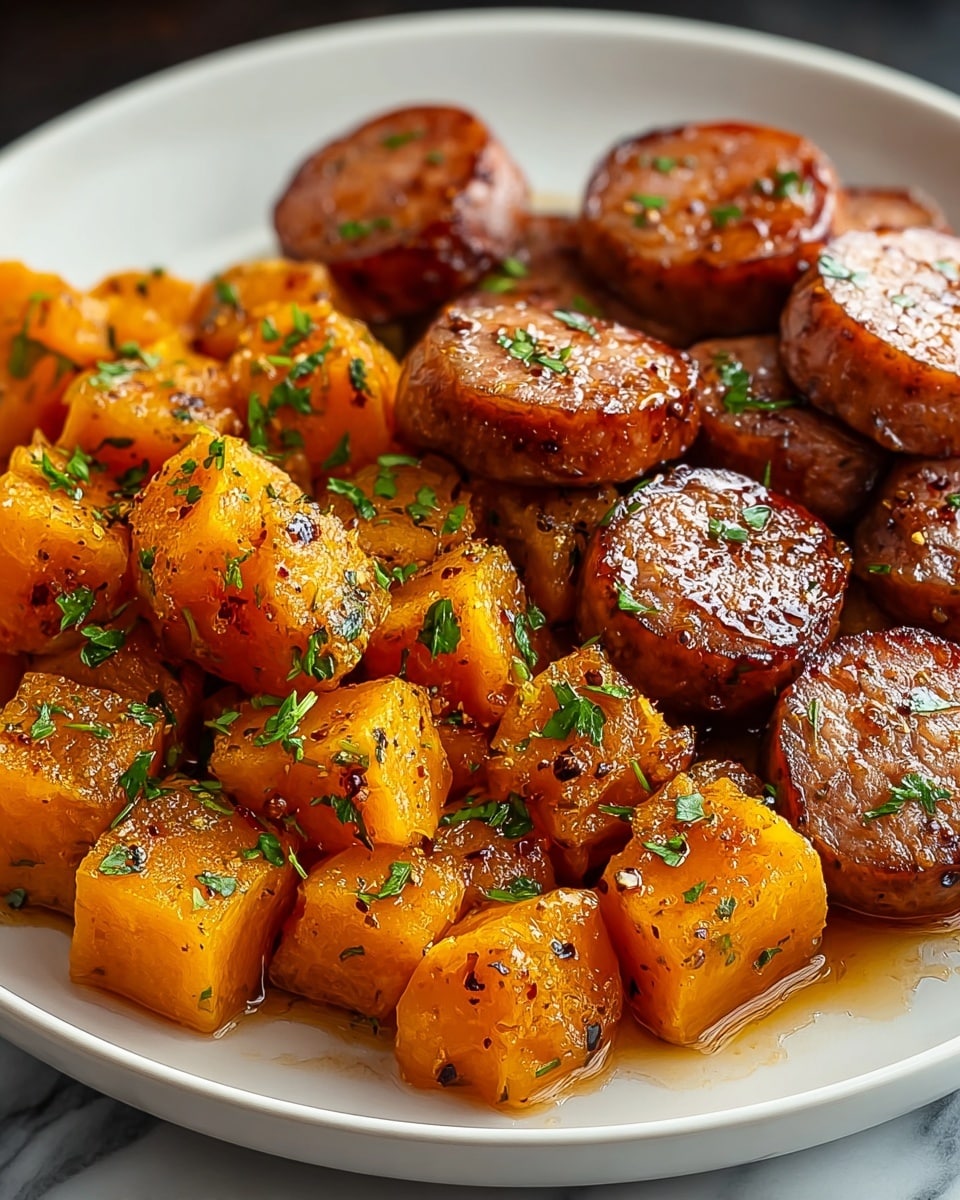 Sausage and Sweet Potatoes with Honey Garlic Sauce Recipe - Recipe Image