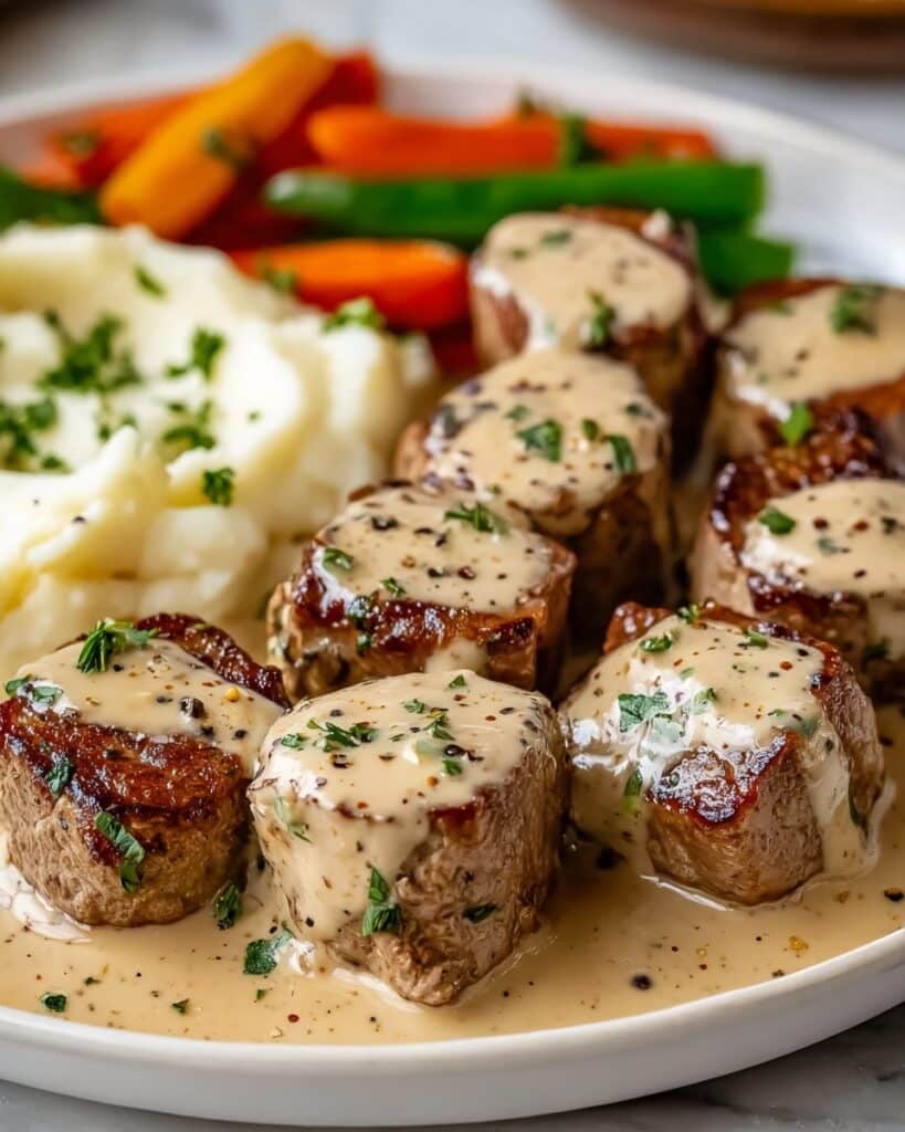 Garlic Butter Steak Bites with Parmesan Cream Sauce Recipe