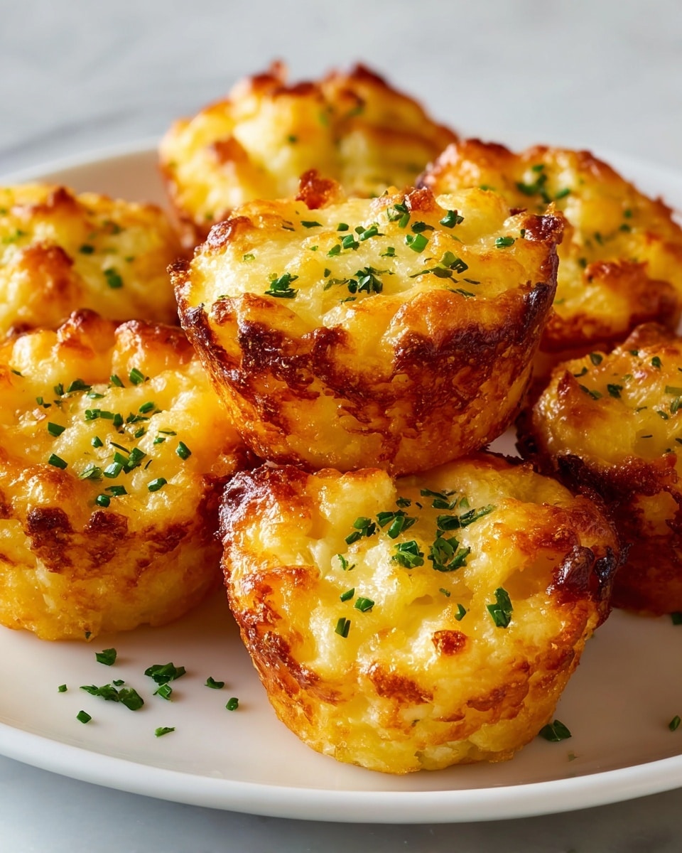 The image shows six small, golden-brown baked tater tots with a crispy outside layer and a soft inside layer, arranged closely on a long white rectangular plate. Each tater tot has a rough texture from the grated potatoes and melted cheese that form the top crust with some brown spots indicating baking. Tiny green chive bits are sprinkled on top of a few tater tots, adding a light green color contrast. The plate sits on a white marbled surface, and the lighting highlights the warm colors and crispy edges. photo taken with an iphone --ar 4:5 --v 7