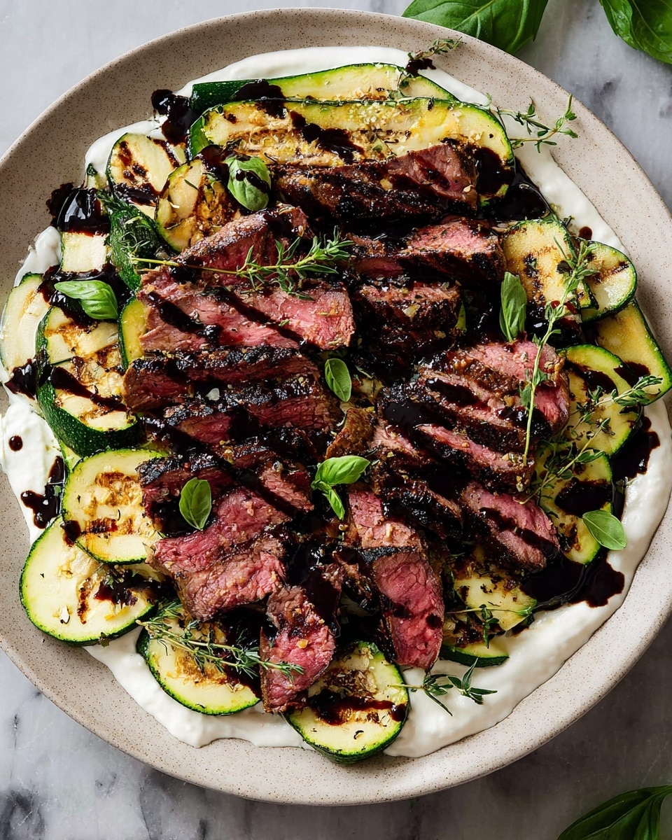 A large piece of grilled steak is sliced into thin strips arranged in a slightly overlapping, fan-like pattern on a wooden cutting board with a deep groove border. The steak's outer edges are dark and charred, while the inside shows a gradient from medium-rare pink to brown, with juicy textures visible. The cutting board rests on a white marbled surface with some steak juices pooling around. photo taken with an iphone --ar 4:5 --v 7