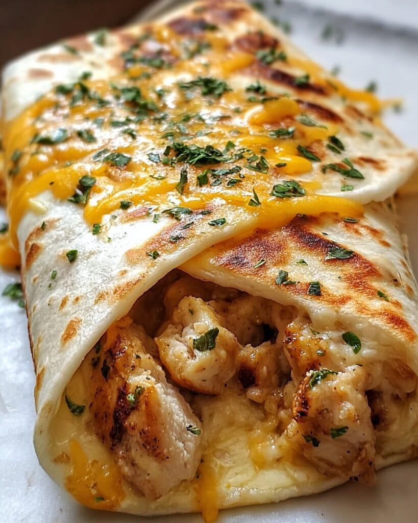 Ooey-Gooey Cheesy Garlic Chicken Wraps Recipe