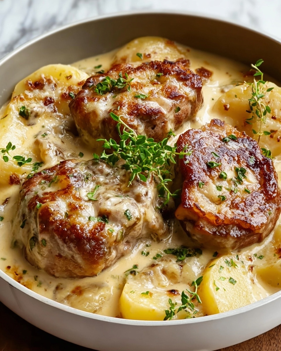 Smothered Pork Chop and Scalloped Potato Casserole Recipe - Recipe Image