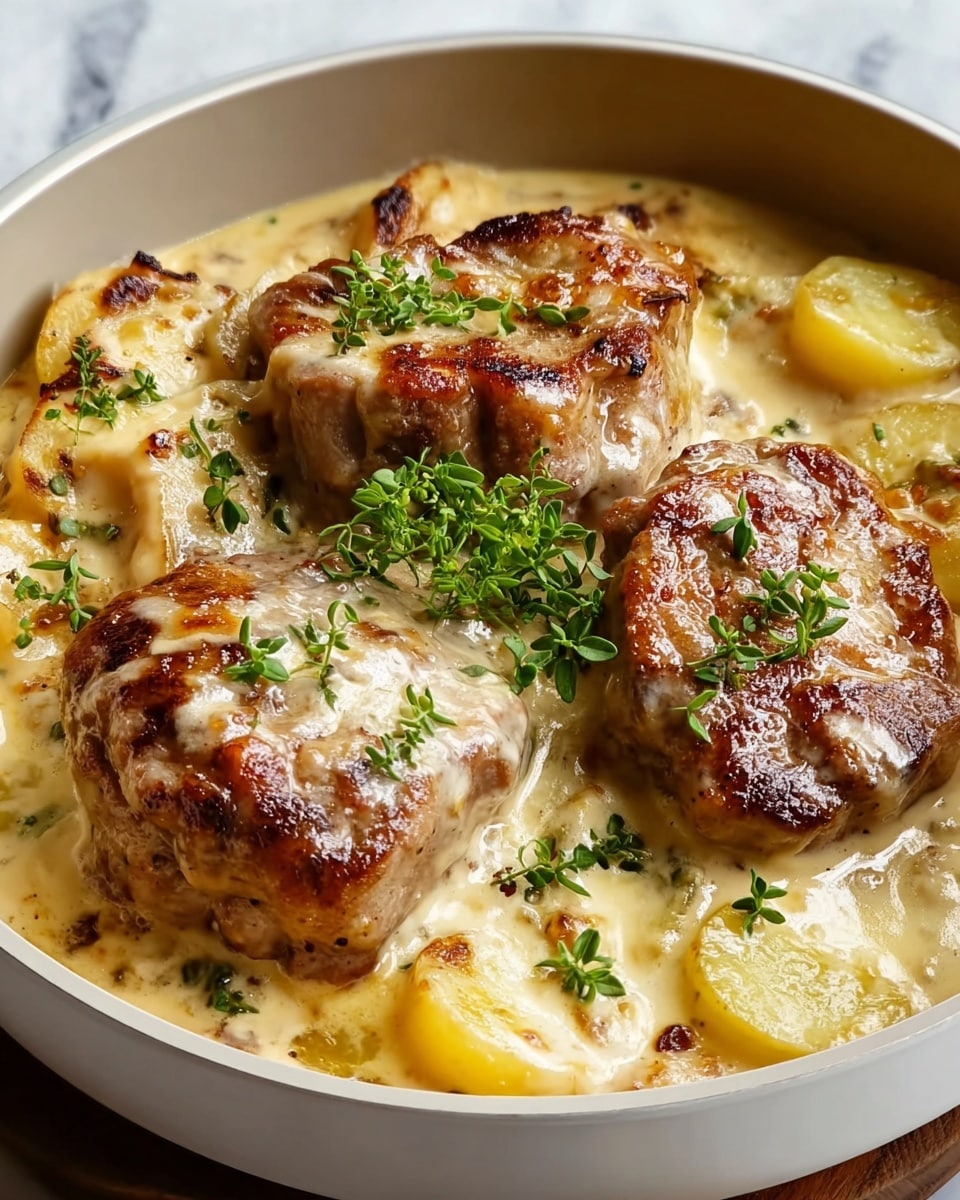 Smothered Pork Chop and Scalloped Potato Casserole Recipe - Recipe Image