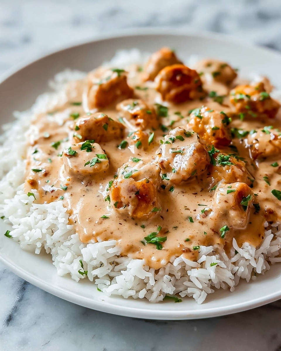 Creamy Smothered Chicken with White Rice Recipe - Recipe Image