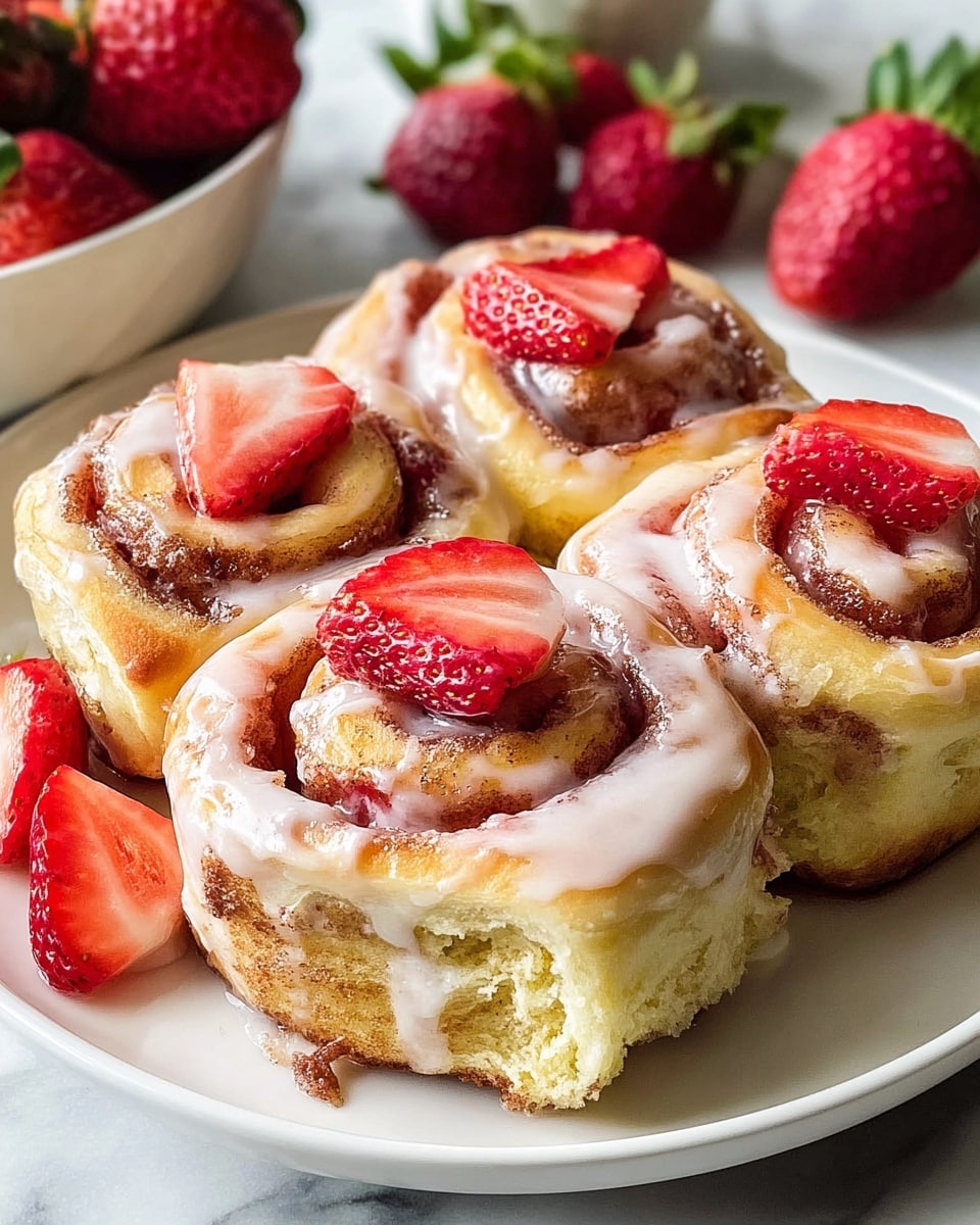 Strawberry Cinnamon Rolls with Cream Cheese Glaze Recipe - Recipe Image