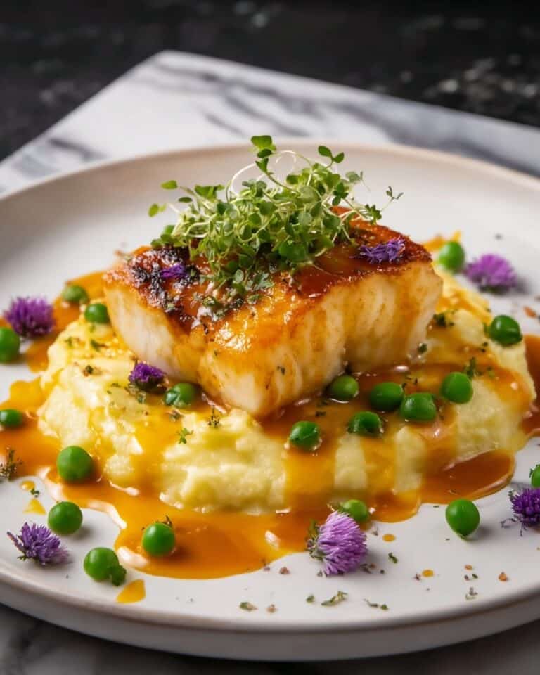Pan-Seared Cod with Wasabi Sweet Potato Mash and Miso Glaze Recipe