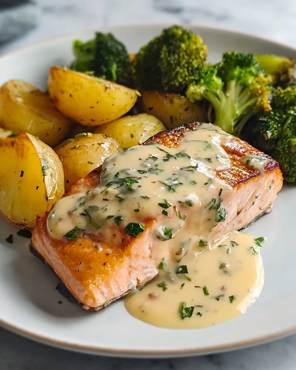 Lemon Butter Salmon with Crispy Potatoes & Broccoli Recipe - Recipe Image