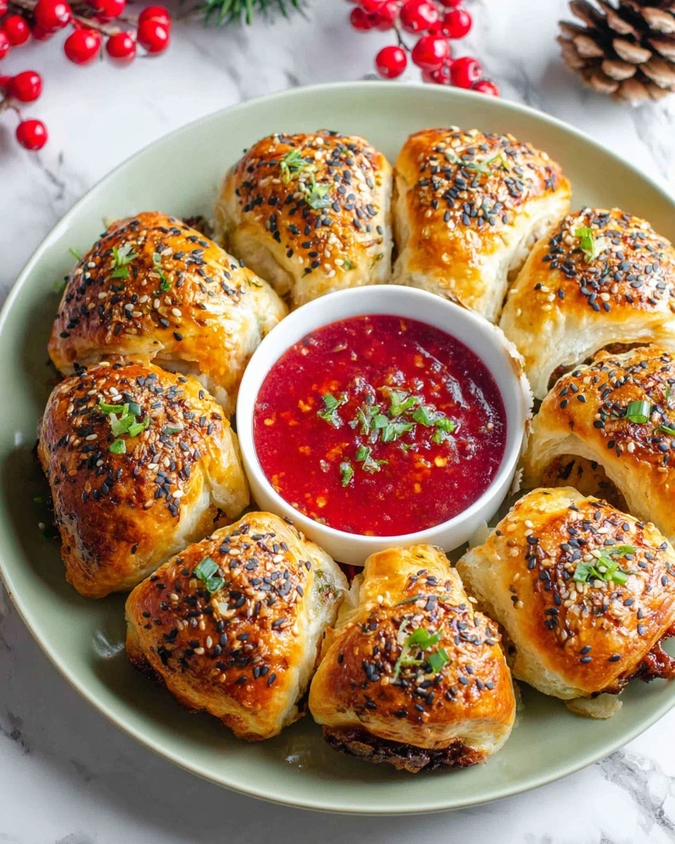 Easy Christmas Sausage Roll Wreath with Cranberries Recipe - Recipe Image