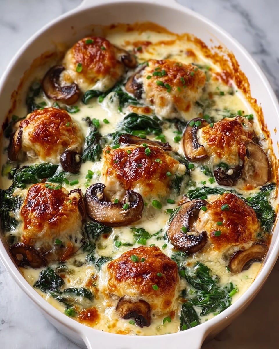 Chicken Spinach and Mushroom Low-Carb Casserole Recipe - Recipe Image