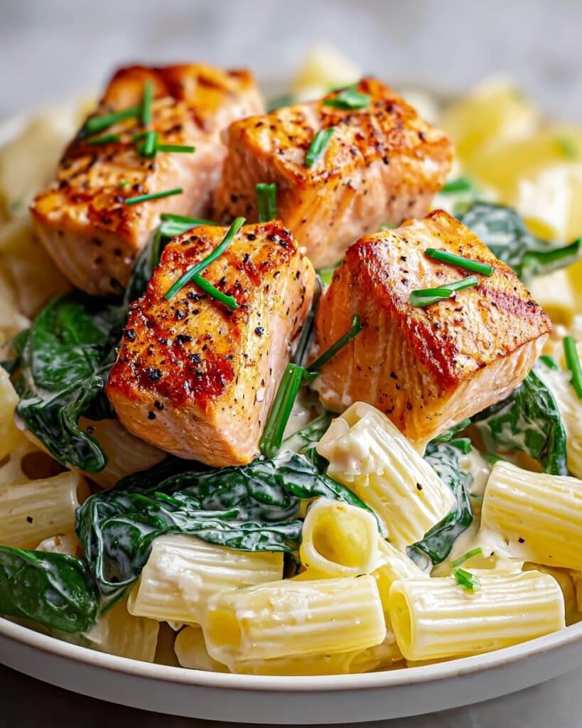 Salmon Spinach Pasta with Lemon Cream Sauce Recipe