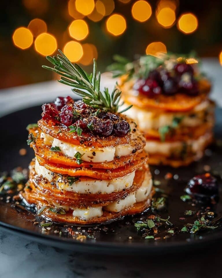 Crispy Sweet Potato Stacks with Brie, Cranberry Jam & Hot Honey Recipe