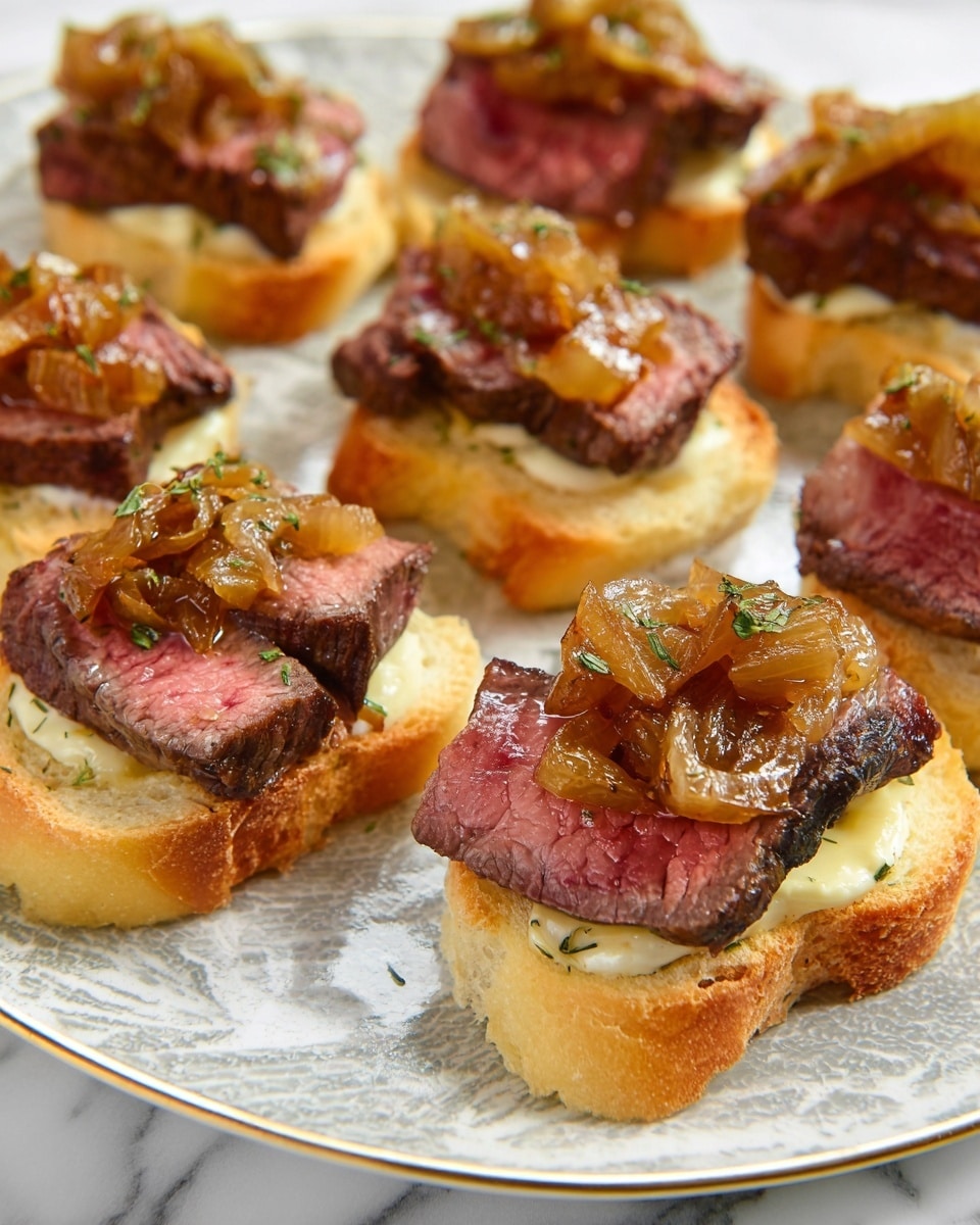Steak Crostini with Creamy Horseradish Sauce and Caramelized Shallots Recipe - Recipe Image