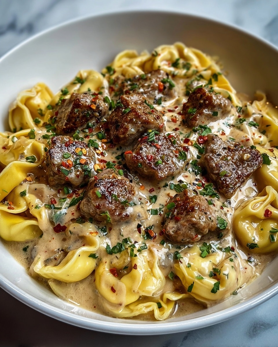 Cracked Garlic Steak Tortellini in Creamhouse Sauce Recipe - Recipe Image
