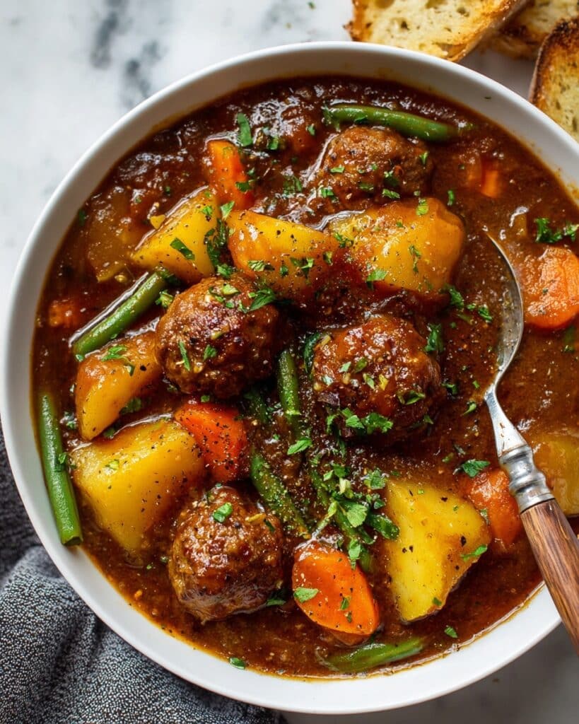 Hearty Meatball Stew with Vegetables and Herbs Recipe