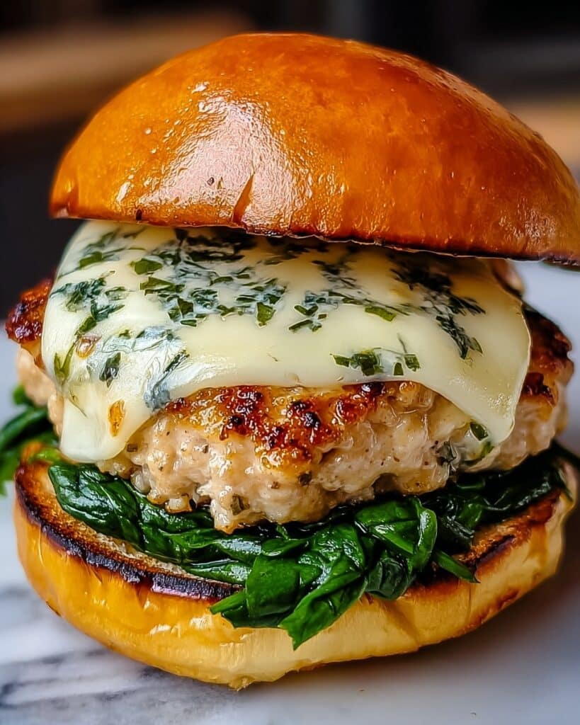 White Cheddar Spinach Chicken Burgers Recipe