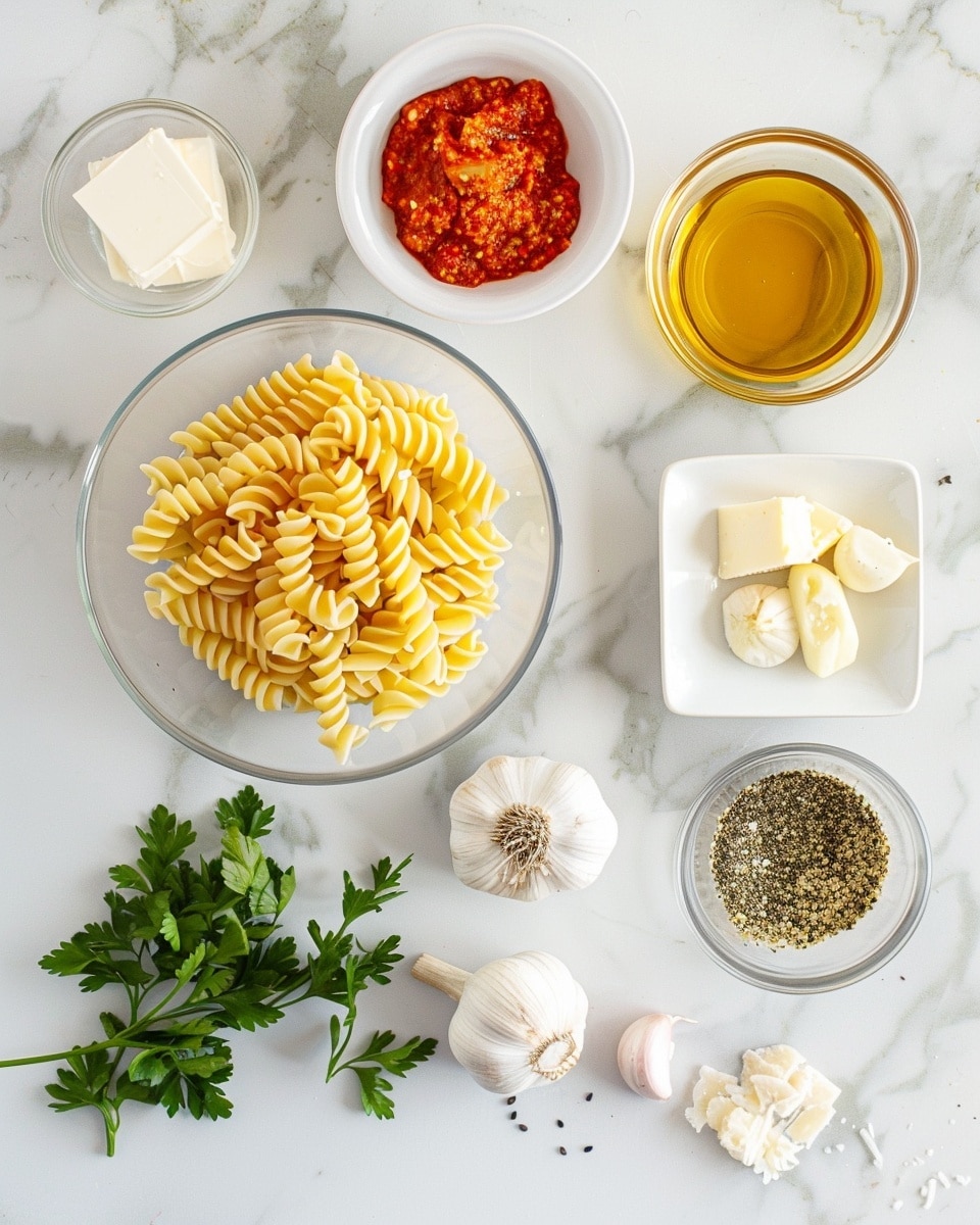 Single white bowl plated with a close-up serving of vibrant orange sauced radiatori pasta, garnished with finely chopped fresh herbs, showcasing the rich creamy texture coating each uniquely ridged pasta piece, natural lighting emphasizing the gloss and depth of the sauce, placed on a white marble surface with a side of dipping sauce in a small white bowl and a pair of decorative chopsticks positioned nearby, intimate styled food blog presentation, photo taken with an iphone --ar 4:5 --v 7
