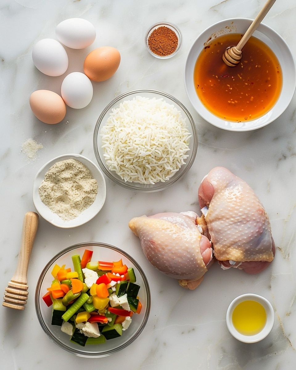 Single white plate featuring one serving of glazed grilled chicken chunks resting on a mound of fried rice with vibrant green peas and diced carrots, close-up angled view showcasing the shiny caramelized edges of the chicken and the fluffy textured grains of rice, natural lighting highlighting the savory glaze and colorful vegetables, placed on a white marble surface, intimate plated serving photo taken with an iphone --ar 4:5 --v 7