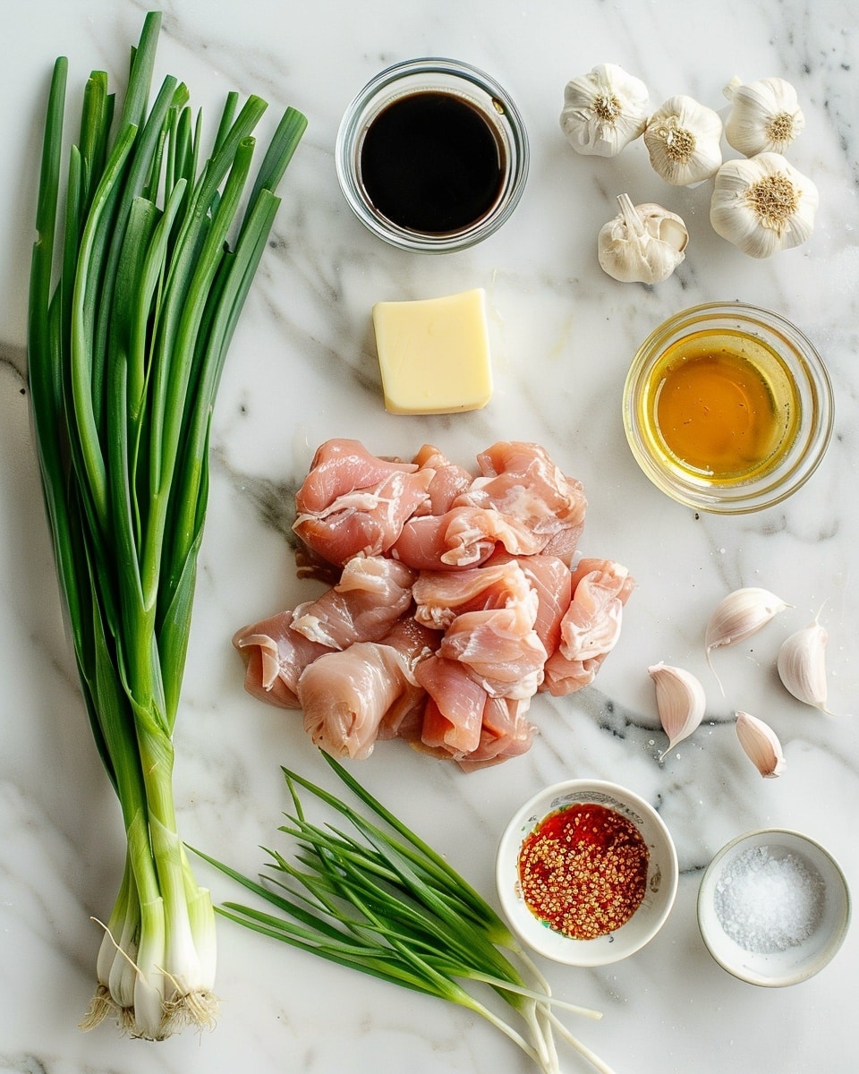 Single white plate featuring a generous portion of glossy, dark caramelized chicken pieces coated in a rich, sticky soy-based sauce, garnished with finely chopped bright green scallions, close-up angle emphasizing the tender texture and shiny sauce on the chicken, set on a white marble surface with natural lighting, styled for an intimate food blog serving, photo taken with an iphone --ar 4:5 --v 7