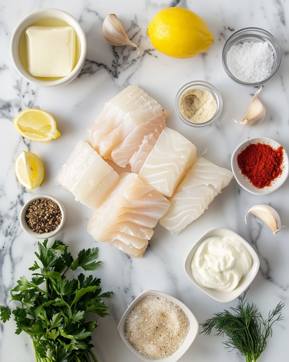 Single white oval plate holding one perfectly seared piece of white fish, showcasing a golden, spiced crust with visible flecks of herbs and chili flakes, tender flaky texture revealed on one side, drizzled lightly with a creamy buttery sauce pooling beneath, garnished with finely chopped parsley, natural lighting emphasizing the moist interior and vibrant seasoning, white marble background, intimate plated serving photo taken with an iphone --ar 4:5 --v 7