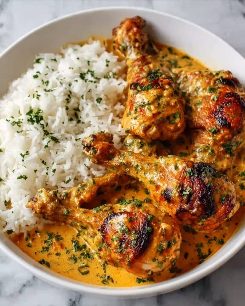 Creamy Paprika Chicken Drumsticks with Steamed Rice Recipe