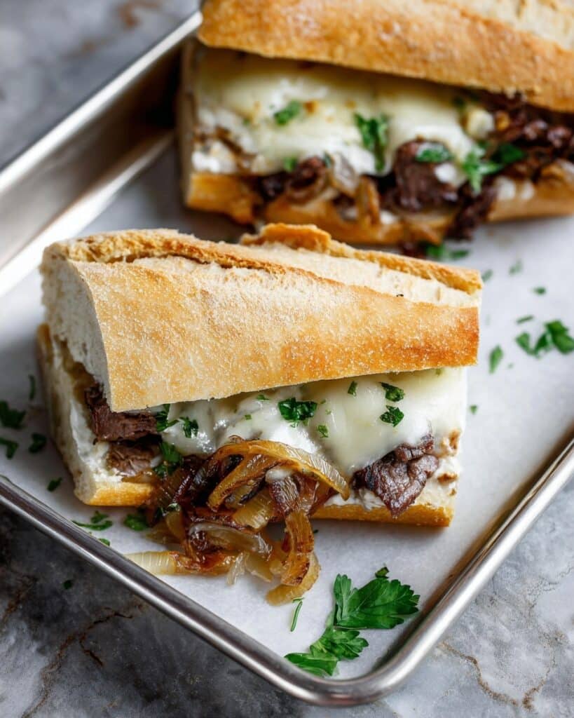 Herb Butter Steak Sandwich with Melted Havarti and Caramelized Onions Recipe