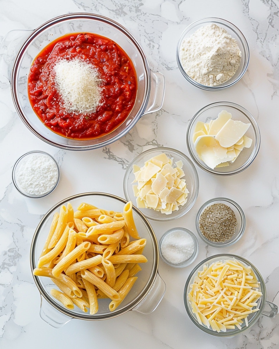 Single white plate with a generous plated portion of creamy baked ziti, showcasing a close-up angled view of tender pasta tubes generously coated in a rich tomato-cream sauce with visible flecks of fresh herbs, topped with a golden, slightly crisp layer of melted Parmesan and breadcrumb crust, revealing the creamy, cheesy interior beneath, garnished with a light sprinkling of grated cheese on top, all placed on a white marble surface under natural lighting, styled like a delicious individual serving from a food blog, photo taken with an iphone --ar 4:5 --v 7