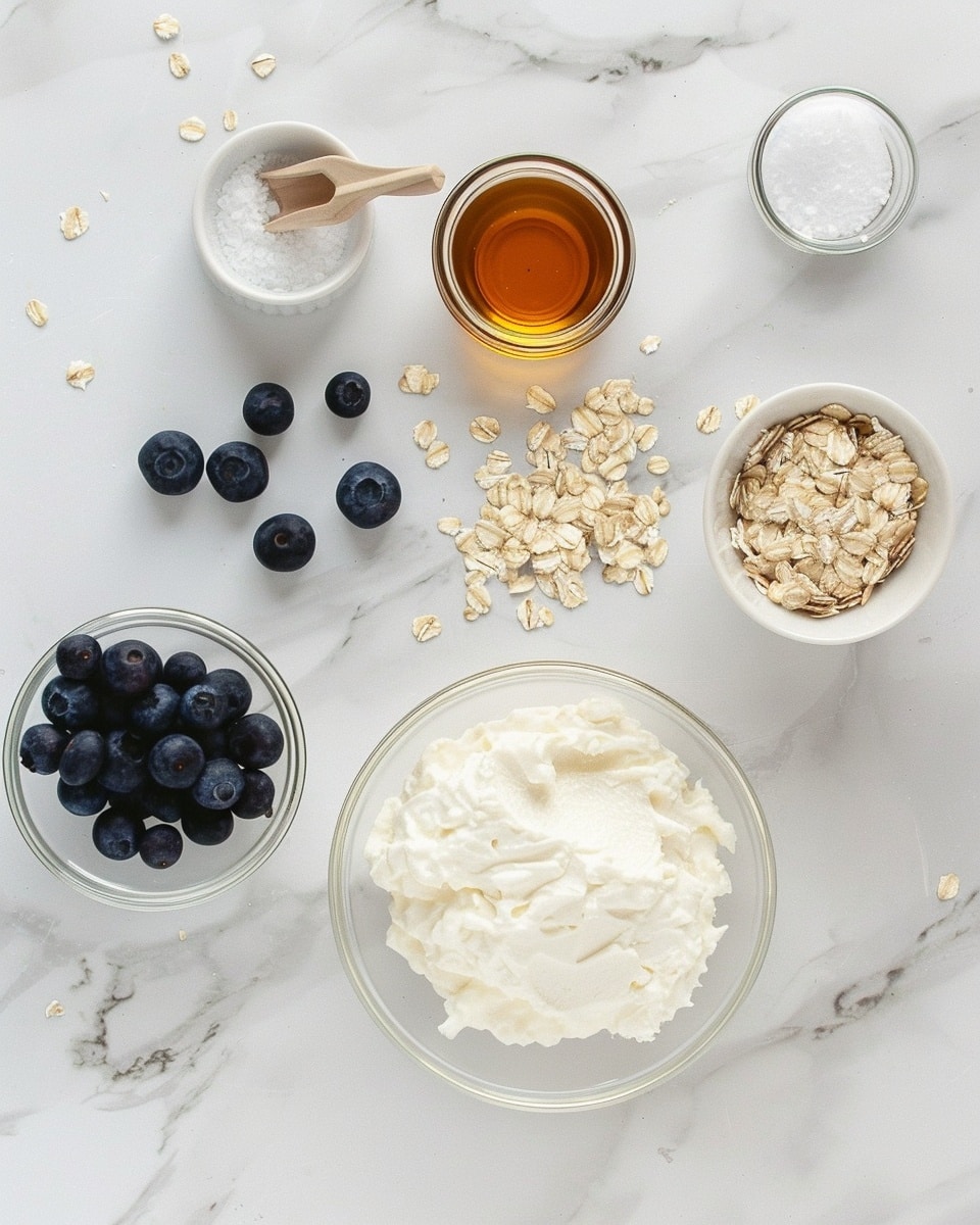 Single white plate showing one round frozen treat sphere made with creamy yogurt mixed with whole blueberries and rolled oats, revealing the textured interior studded with vibrant blueberry pieces and oat flakes, close-up angled view highlighting the contrast of creamy white and deep purple, natural light reflecting softly on the glossy surface, styled on a white marble background, intimate plated serving photo taken with an iphone --ar 4:5 --v 7