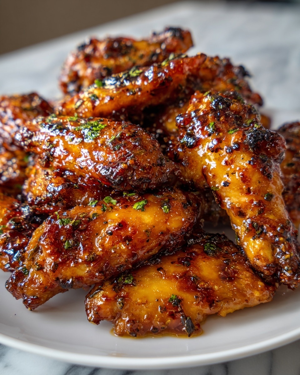 A pile of glazed chicken drumsticks sits on a white plate over a white marbled surface. The drumsticks are covered in a shiny, sticky dark brown sauce, making the skin look smooth and rich. Tiny green herb pieces are sprinkled on top of the drumsticks, adding a touch of color contrast. The chicken looks juicy and well-cooked, and the sauce glistens under soft light. The background shows part of a blue and white striped cloth, adding a cozy, home-cooked feeling to the image. photo taken with an iphone --ar 4:5 --v 7