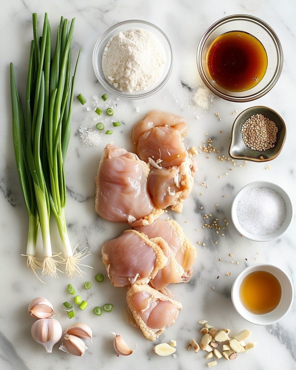 Single white bowl holding a plated serving of sticky sesame-coated fried chicken bites, close-up angled view showcasing the glossy, richly textured sauce clinging to each crispy piece, garnished with thinly sliced green onions and a sprinkle of toasted sesame seeds, vibrant red chili slices peeking through adding color contrast, placed on white marble surface under natural lighting, intimate plated serving photo taken with an iphone --ar 4:5 --v 7