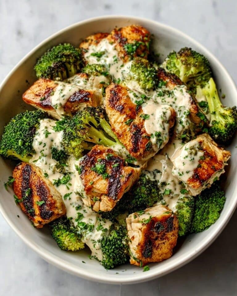 Grilled Chicken and Broccoli Bowls with Creamy Garlic Sauce Recipe