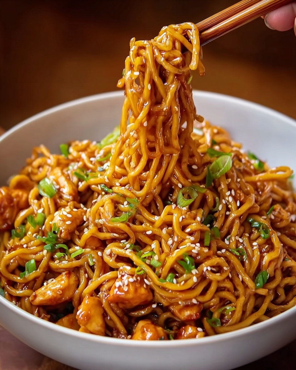 Sticky Garlic Chicken Noodles Recipe - Recipe Image