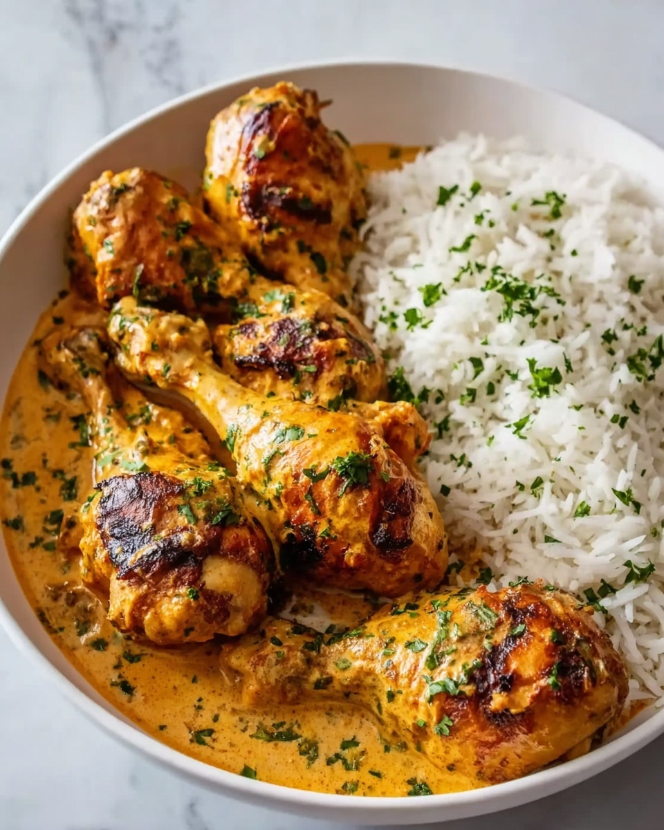 Creamy Paprika Chicken Drumsticks with Steamed Rice Recipe - Recipe Image