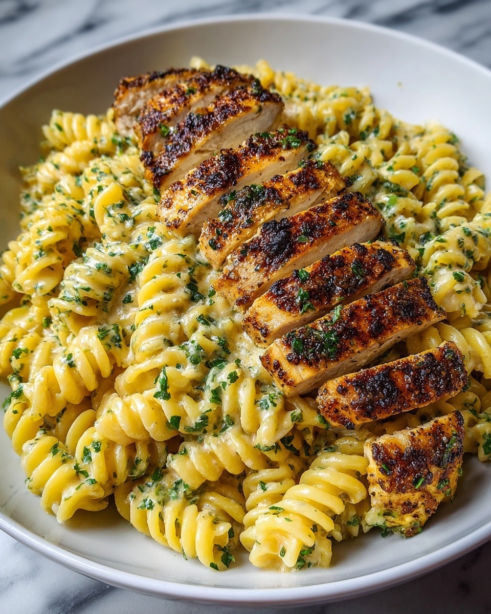 Creamy Garlic Parmesan Chicken with Cheesy Twisted Pasta Recipe - Recipe Image