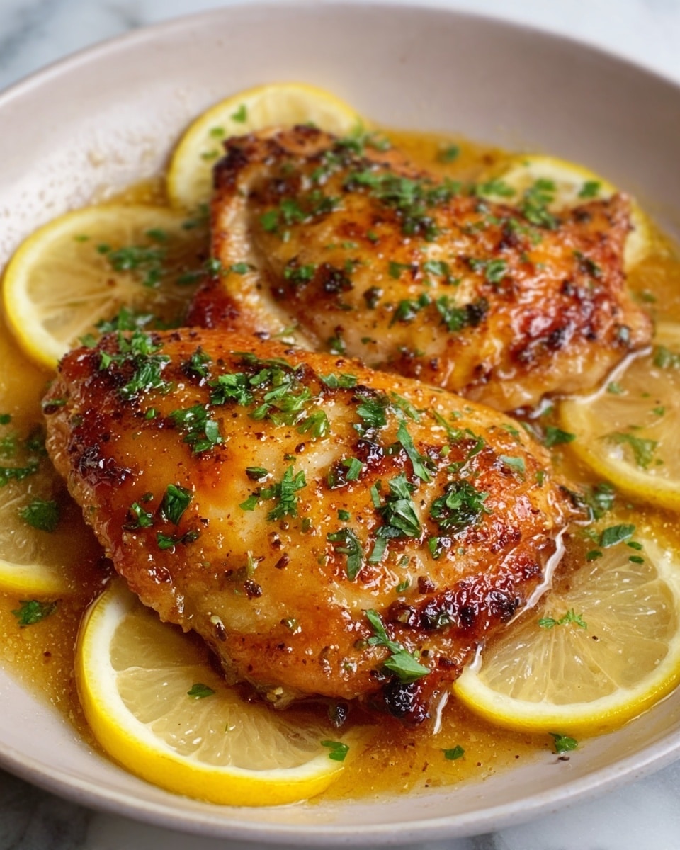 Large white platter showcasing a whole batch of crispy, golden-brown lemon herb chicken cutlets, each topped with a bright lemon slice, a drizzle of glossy lemon sauce, and sprinkled generously with fresh chopped parsley and delicate breadcrumbs, arranged neatly side by side, photographed from a 3/4 angle on a white marble background under natural light, professional food styling photo taken with an iphone --ar 4:5 --v 7